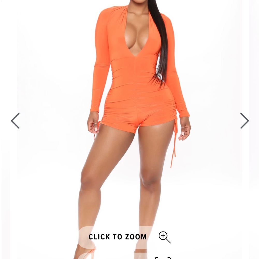 Deceiving Looks Ruched Romper Orange - Picture 2 of 4